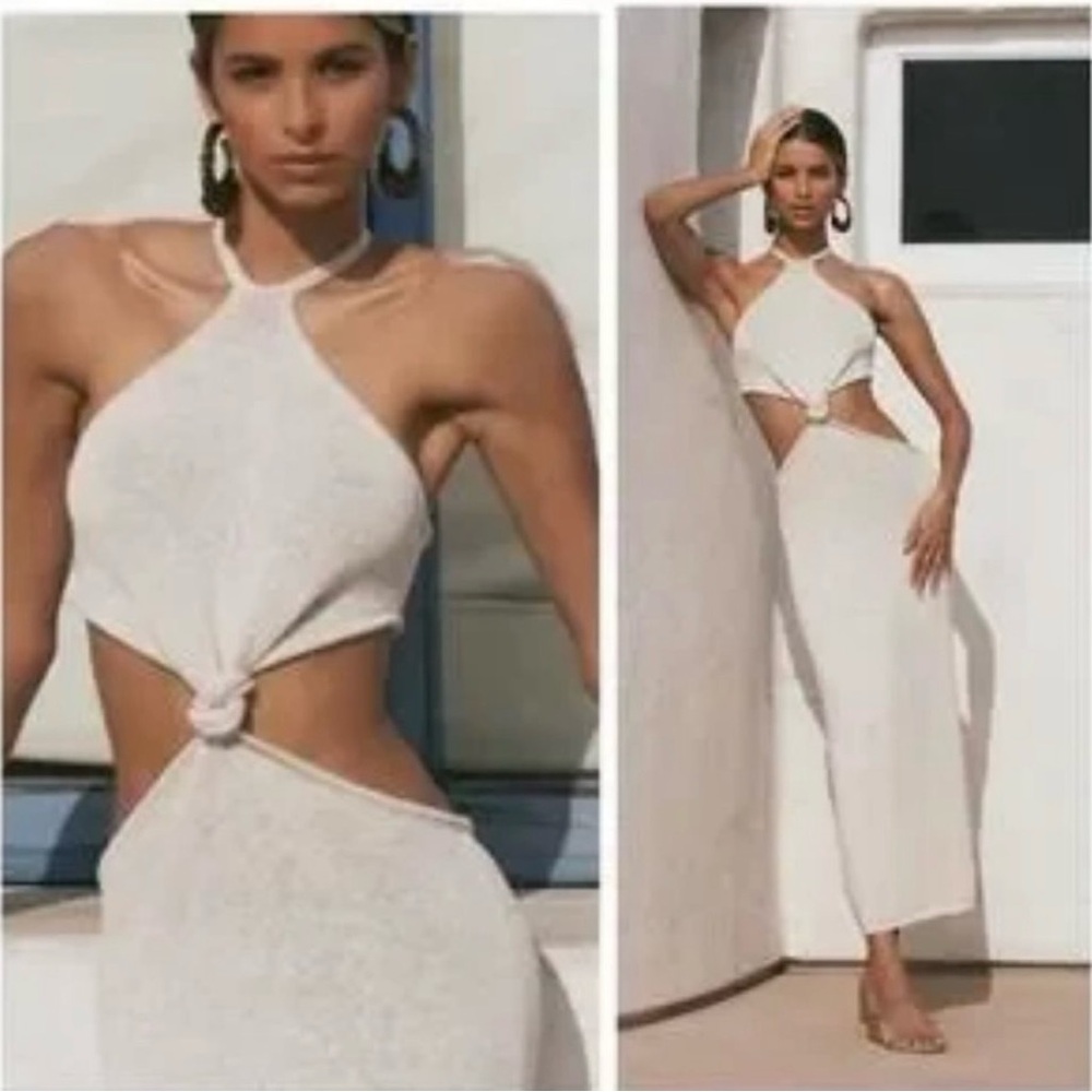 NWT Womens Cult Gaia Cameron Off
White Sleeveless Waist Cut-Out Midi
Dress XS